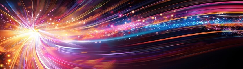 Wall Mural - A colorful, blurry image of a light show with purple, blue, and pink lights. The image is full of bright, sparkling lights that create a sense of energy and excitement
