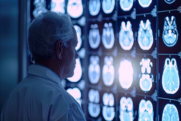 doctor analyzing brain scans in medical lab