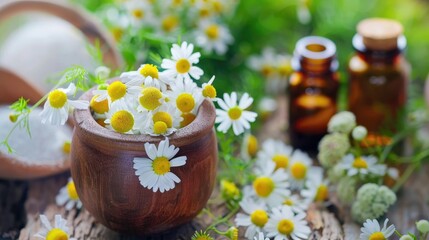 Wall Mural - Medicinal Plant Natural Growth of Pharmacological Chamomile Flowers