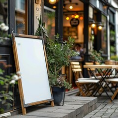 Poster - Blank Signboard Outside a Cozy Cafe