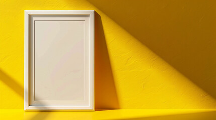 Wall Mural - Minimalistic blank frame mockup on a vibrant yellow background, spotlight enhancing the texture and design