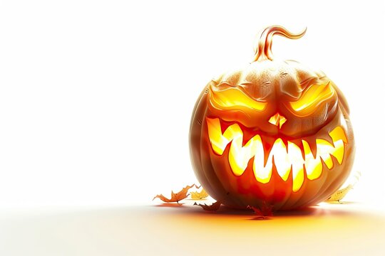 Glowing Halloween Pumpkin isolated on white background. Generative ai