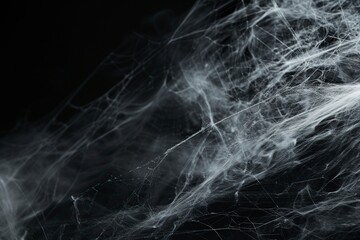 halloween, decoration and horror concept - ecoration of artificial spider web over black background. Generative ai