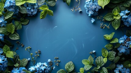Wall Mural - Lots of blue hydrangea flowers, floral background. Beautiful flowers in blue tones.