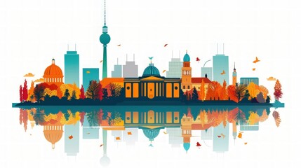 Wall Mural - Berlin Skyline with Autumn Colors and Reflections