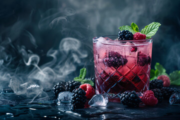 Wall Mural - a glass of liquid with berries and ice