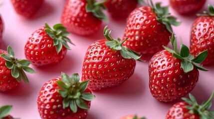 Wall Mural - Composition with ripe red strawberries on light pink background