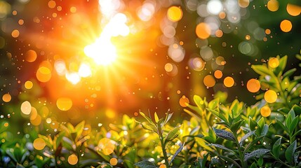 Wall Mural - A bright sun is shining through the leaves of a bush