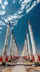 Rows of missiles under a clear blue sky
