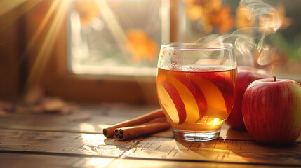 Poster - Cinnamon Apple Cider on wooden table a