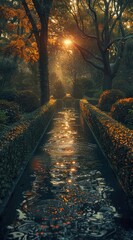 Wall Mural - Sunlit Pathway Through a Tranquil Forest