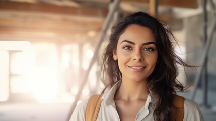 Canvas Print - Beautiful female engineer, bright white skin. looking at camera 