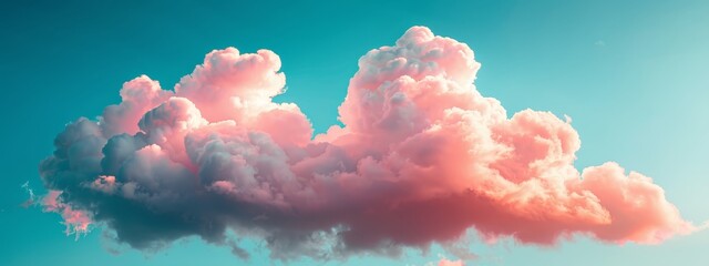 Wall Mural -  A pink cloud floats against a backdrop of blue sky, not vice versa, with a few white clouds scattered around
