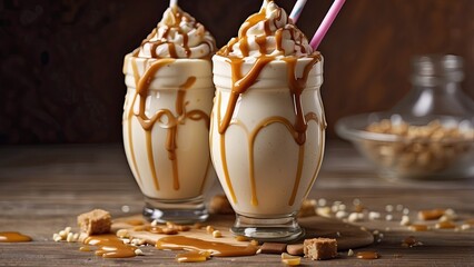 Wall Mural - Delicious milkshake with caramel drizzle