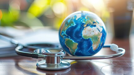 World Globe and Stethoscope with world earth day