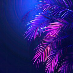 Wall Mural - Tropical palm leaves in neon light. Exotic fashionable background. A place for the text.