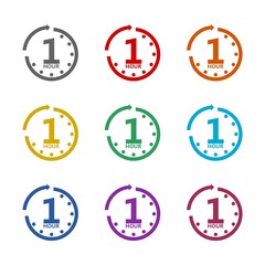 Wall Mural -  One hour clock icon isolated on white background. Set icons colorful