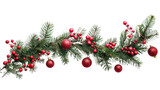 Christmas Branches Border with Christmas Decorations on Transparent Background