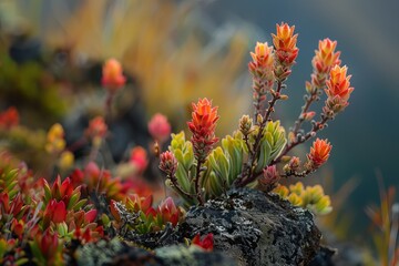 Macro Volcanic Landscape: Explore the unique flora and fauna found in volcanic regions. 