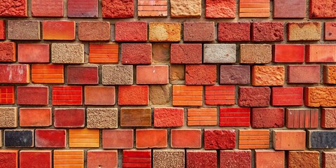 Wall Mural - Red-colored colorful bricks with a variety of shades and hues, construction, building, texture, pattern, background, design