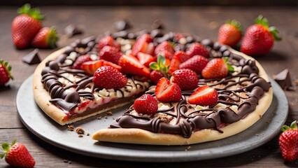 Wall Mural - Delicious chocolate and strawberry pizza