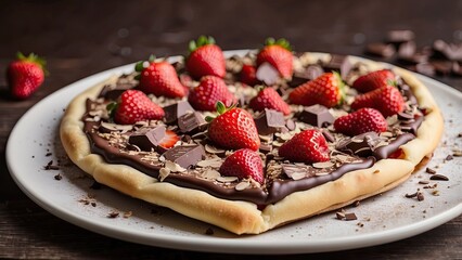 Wall Mural - Delicious chocolate and strawberry pizza