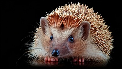 Wall Mural - hedgehog close up head on black background