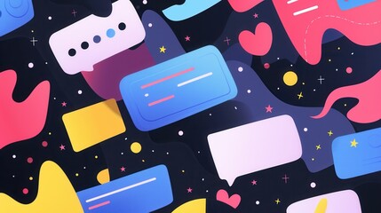 Leinwandbilder - A vibrant and abstract background featuring colorful social media ad examples. Generative AI