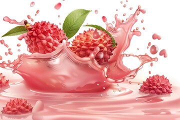 Wall Mural - Lychee fruit juice splash isolated on white background. copy space, Generative ai