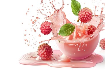 Wall Mural - Lychee fruit juice splash isolated on white background. copy space, Generative ai