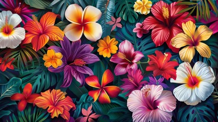 Wall Mural - Colorful Tropical Flower Pattern