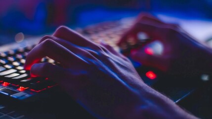 Hands typing on keyboard close up. Illustration generated by ai