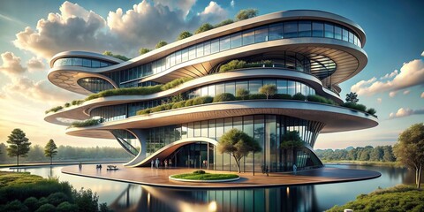 Wall Mural - Futuristic building with gravity-defying architecture made from unconventional materials , futuristic, building