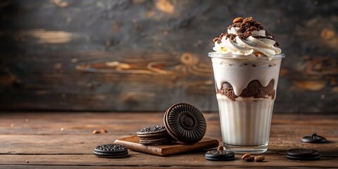 Poster - Oreo milkshake with whipped cream and cookie crumbles on top , Oreo, Milkshake, Dessert, Sweet, Creamy, Refreshing, Beverage
