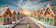 © joompon - Sweet candy houses lining the street , candy, sweets, houses, street, colorful, vibrant, whimsical, fantasy, sugary