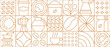 © Buch&Bee - Abstract coffee modern line geometric pattern. Coffee drink design cover or cafe flyer, fabric vector geometric pattern with thin line porcelain cup, leaf and pot, paper bag, grinder and sack