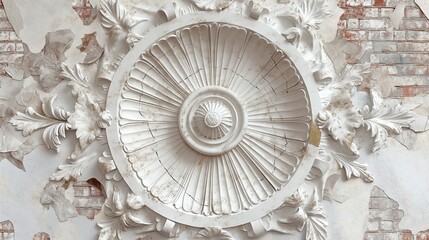 Poster -  a white, ornate ceiling medallion with a floral design