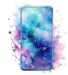 Poster - PNG Mobile in Watercolor style galaxy white background electronics.