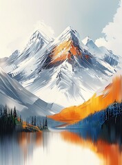 Sticker - Contemporary minimalist artwork depicting a mountain scenery with bold brushwork