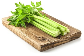 Wall Mural - Fresh Celery Stalks on Rustic Wooden Cutting Board