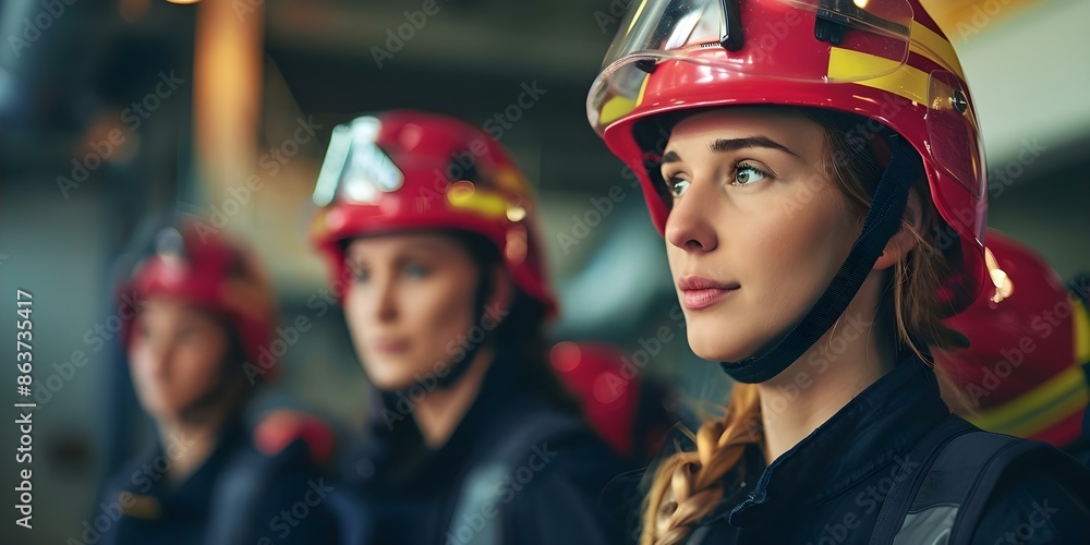 Fire Service Using Teamwork Women firefighters collaborate efficiently and professionally to handle ...