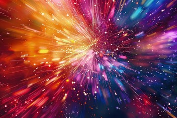 Poster - a colorful explosion of light and stars on a black background