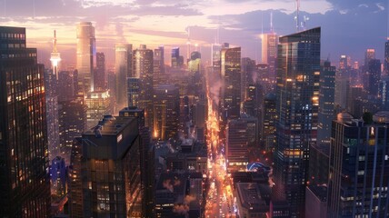 Wall Mural - In the nighttime, a futuristic city skyline features vibrant lights, modern architecture, and dynamic energy AIG59