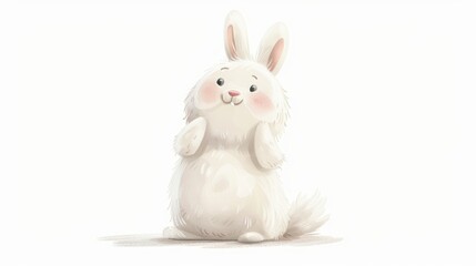 Wall Mural - A white rabbit standing on its hind legs
