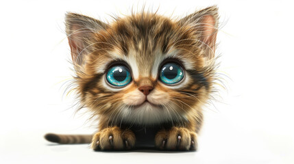 Poster - A kitten with blue eyes sitting on a white surface