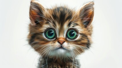 Canvas Print - A painting of a kitten with green eyes