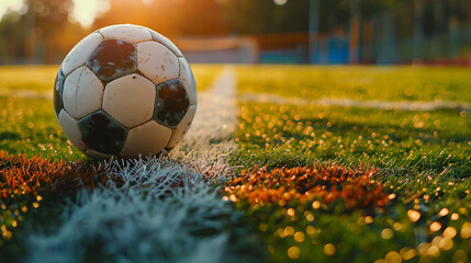 A soccer ball on grass field.