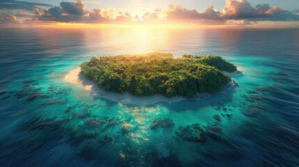 Tropical Island Paradise at Sunset