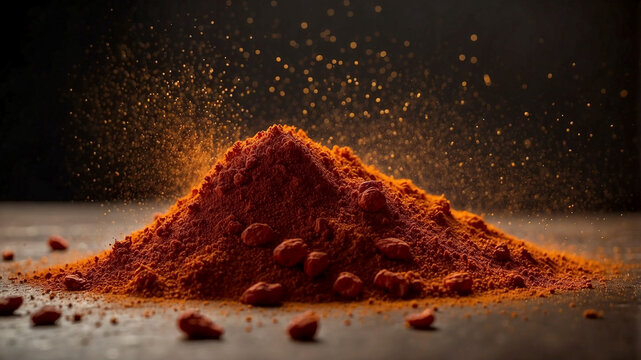red chili powder dispersing, showcasing its spice