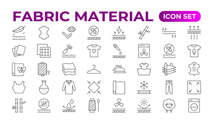 Wall Mural - Set of Fabric Material line icon set. Fabric Features, Materials, Fabric Business web icons in line style. Product, industry, shop, symbol.